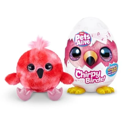 Afbeelding van Pets Alive Chirpy Birds, Scampi the Flamingo, Surprise Interactieve Toy met Elektronisch spreken en herhalen, zingt 2 unieke liedjes, 5 lagen verrassingen, 23 cm, leeftijd 3+ (Flamingo)