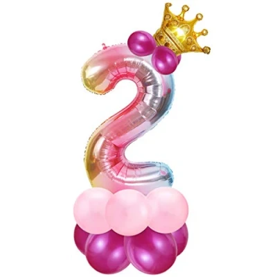 Afbeelding van ballon voor 2e verjaardag meisjes, cijfer 2, roze, heliumballon nummer 2 jaar meisje, ballonnen jaar, meisje feestdecoratie
