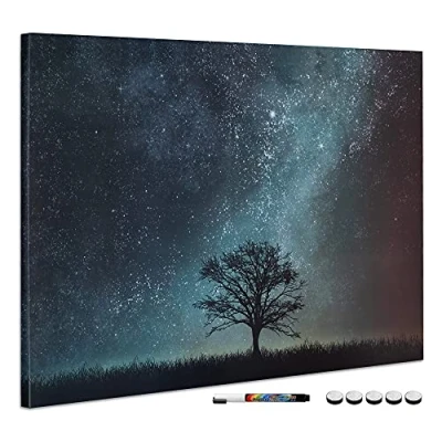 Afbeelding van Navaris magneetbord Magnetisch bord om op te schrijven Memobord 90 x 60 cm Met magneten en marker Notitiebord Sterrenhemel &amp; boom