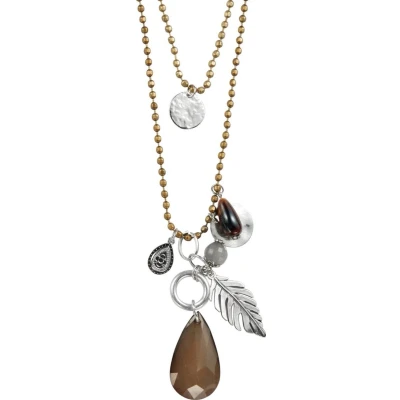 Afbeelding van Behave Lange ketting dames brons kleurig metaal met halfedelstenen druppel hangers