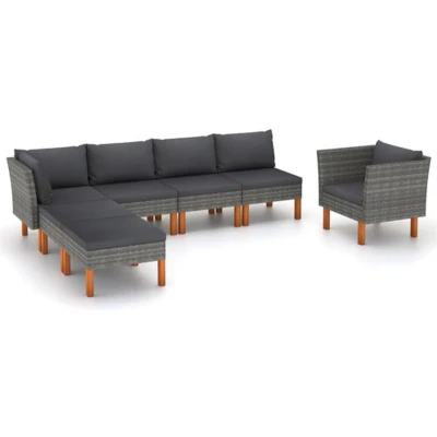 Afbeelding van vidaXL 7 delige Loungeset poly rattan en eucalyptushout grijs