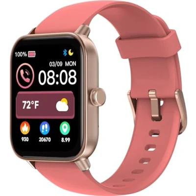 Afbeelding van TOOBUR Smartwatch voor heren, dames, IP68 waterdicht, zwemmen, 1,8 inch fitnesshorloge met beantwoorden en bellen/hartslag/stappenteller/slaaptracker/100 sporten, compatibel Android, iOS, rood