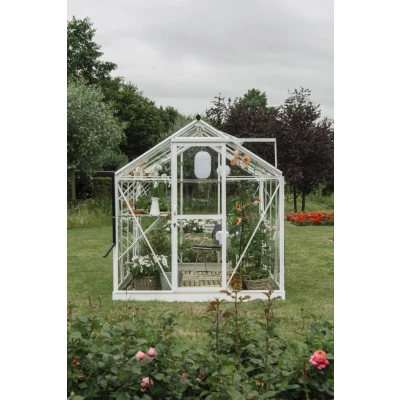 Afbeelding van Royal Well tuinkas Mary 2 met veiligheidsglas en fundering wit
