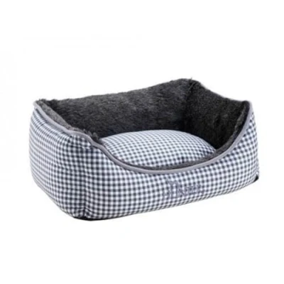 Afbeelding van HUNTER Astana Hondenbank, met zachte pluche bekleding, omkeerbaar kussen, ruitpatroon, 80 x 60 cm, grijs