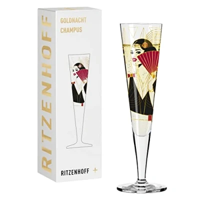 Afbeelding van RITZENHOFF 1071028 champagneglas 200 ml, serie Goldnacht nr. 28, elegant designstuk met echt goud, Made in Germany
