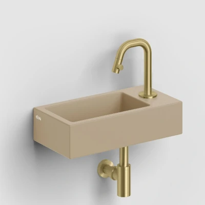 Afbeelding van Clou Flush 3 Fontein Met Kraangat Rechts Mat Mosterd Keramiek 36 cm