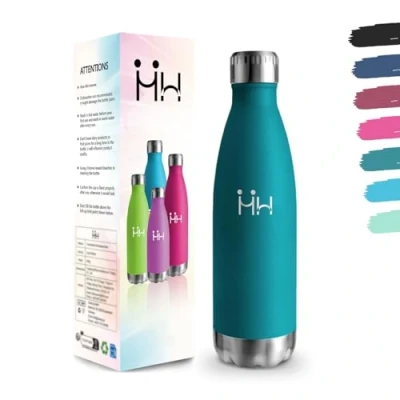Afbeelding van Drinkfles, 500 ml, BPA vrij, drinkfles van roestvrij staal, 304 dubbelwandig, vacuüm geïsoleerd, voor school, reizen, joggen, camping, mosgroen, thermosfles kinderen