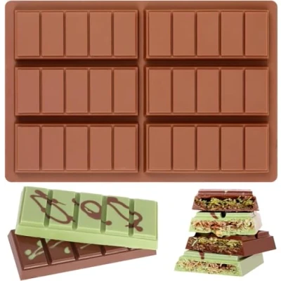 Afbeelding van AVANA Chocoladevorm van siliconen voor 6 borden om zelf chocolade te maken, BPA vrij, antiaanbaklaag, chocoladebord, vorm, bruin (vorm 1)
