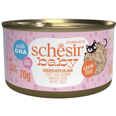 Afbeelding van 12x Schesir Baby Kitten Bouillon Kip &amp; Zalm 70 gr