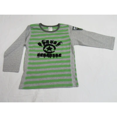 Afbeelding van Dirkje ,jongens, t shirt lange mouw , grijst streep groen 98 3 jaar