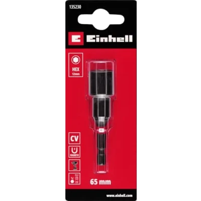 Afbeelding van Einhell Magnetische impact zeskantige dopsleutel met 1/4 inch E 6,3 schacht, 12 mm, chroom vanadium, torsiezone, permanente magneet, rode gekleurde ring
