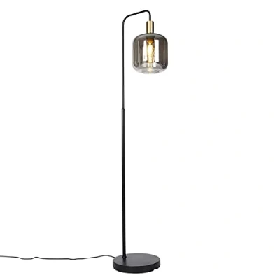 Afbeelding van QAZQA Design vloerlamp zwart met goud smoke glas Zuzanna