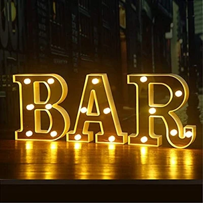 Afbeelding van SUQ LED Marquee Letters Lights, BAR Teken Letter Lamp, Letterverlichting, Verlichte Nachtlampjes Decoratie, Batterij Aangedreven, voor Pub Home Party Bruiloft Decoratie（gouden bar）