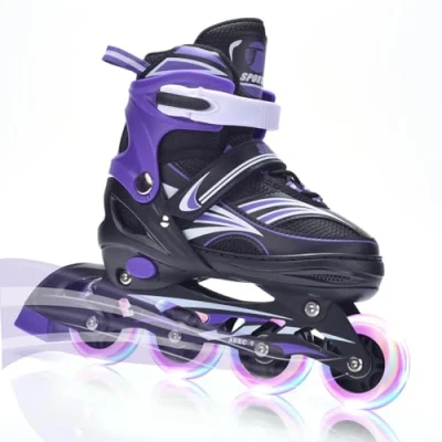 Afbeelding van ERNAN Inlineskates, verstelbare oplichtende inlineskates voor kinderen, jongens en meisjes, rolschaatsen jeugd, beginner (paars, S)