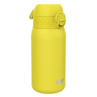 Afbeelding van Ion8 Roestvrijstalen Kinderwaterfles, 400 ml/13 oz, Lekvrij, Makkelijk te Openen, Veilige Vergrendeling, Vaatwasserbestendig, Flipdop, Draaggreep, Duurzaam, Metalen Drinkfles, Geel