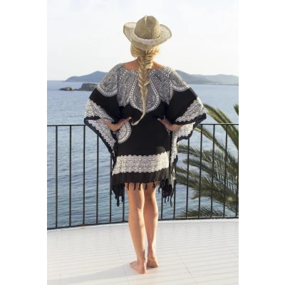 Afbeelding van Strandtuniek Flower Black White van Call it Fouta!