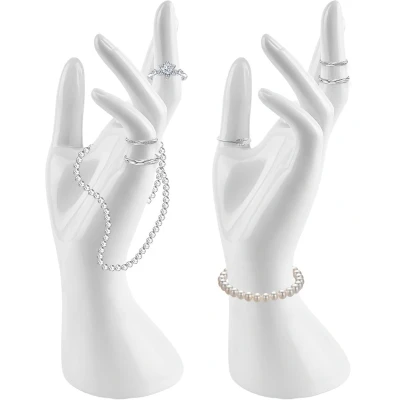 Afbeelding van Armband displaystandaard, 2 pack hand sieradenstandaard, mannequin hand, ringen displaystandaard sieraden displayhouder, vrouwelijk handmodel, sieradenhouder voor kettingen, ringen, armbanden (wit)