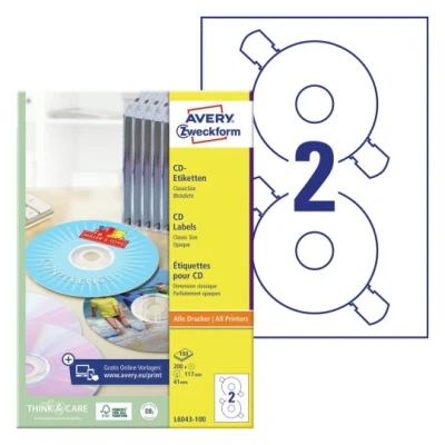 Afbeelding van Etiket Avery Zweckform L6043 100 CD wit 200stuks