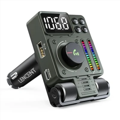 Afbeelding van LENCENT Bluetooth 5.3 FM Transmitter, 30W PD Snellader Auto zender Car Adapter Kit, met Fast Charge oplader, Hands Free Talking, Hi Fi Treble &amp; Bass Control, Siri Google Assistant