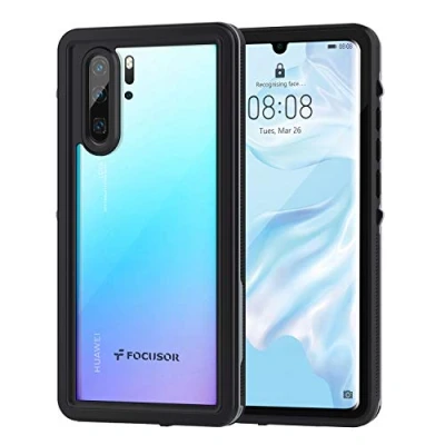 Afbeelding van Focusor Hoes voor Huawei P30 Pro, IP68 waterdichte telefoonhoes, beschermhoes, stootvast, stofdicht, outdoor pantserhoes met ingebouwde displaybescherming, zwart