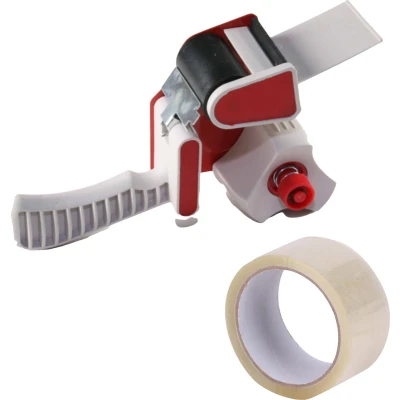 Afbeelding van Tape dispenser/houder kunststof incl. 2 rollen verpakkingstape (klussen)
