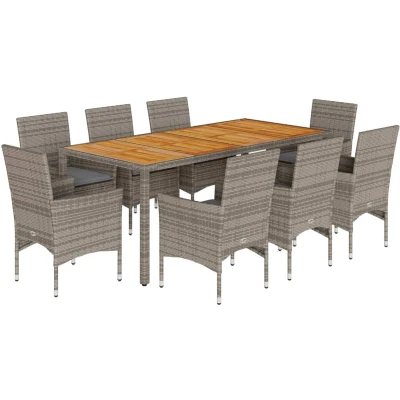 Afbeelding van vidaXL 9 delige Tuinset met kussens poly rattan en acaciahout grijs