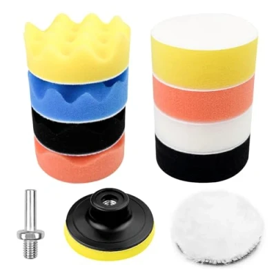 Afbeelding van Newpop 11 stuks polijstspons voor de auto, polijstpad, sponzen, polijstopzetset, lamswol pad, spons, set van 7 cm, polijstschijf, polijstschijf kit het polijsten, slijpen en waxen
