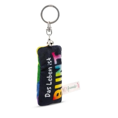 Afbeelding van NICI Sleutelhanger mini pluche kussen &quot;Das Leben ist bunt 8cm met belletje&quot; Treyer metgezel voor rugzak of tas, sleutelhouder klein en groot 62124