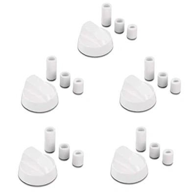 Afbeelding van DL pro Universele draaiknoppen, diameter 42 mm, draaigreep, knevel met 6 mm en 8 adapters, fornuisknoppen, schakelaar, voor bijna alle fornuizen, kookplaat, oven, gasfornuis, wit, 5 stuks