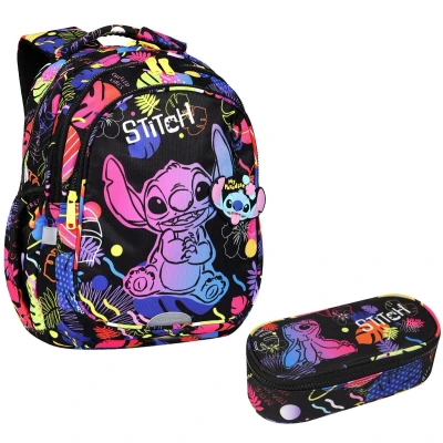 Afbeelding van Coolpack Jerry DISNEY STITCH 19 L schoolrugzak zwart en ovale school Tekenetui Pennenetui