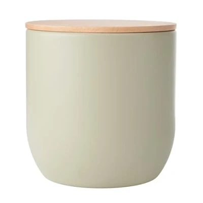 Afbeelding van KitchenCraft Idilica Keukenbus met luchtdicht deksel, ronde voorraadbus houten deksel en matte afwerking, voor thee, koffie of suiker, 12 x cm, kleur: putty