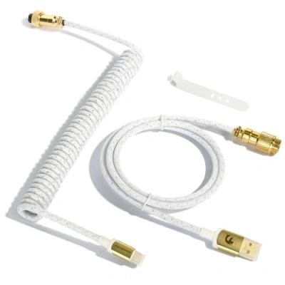 Afbeelding van XINMENG C03 Gevlochten Opgerolde Toetsenbordkabel, Pro Custom USB C Afneembare Vliegerkabel met Dubbele Mouwen voor Gamingtoetsenbord, Type naar A Mechanisch Toetsenbord Wit