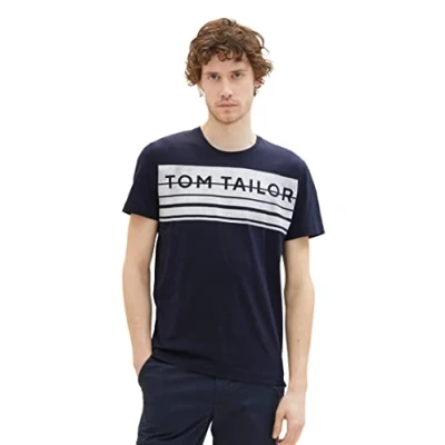 Afbeelding van TOM Tailor Printed Tshirt print, Heren, Maat: Medium, Sky captain blue