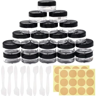 Afbeelding van Jicyor 42 stuks monsterpotten set met lepels en stickers, kleine reispotten deksels, doorzichtige lege cosmetische containerpotten voor op reis, crèmes, monster make up opslag, Wit, 20G,