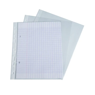 Afbeelding van Exacompta Ref. 5120E Zakje van 10 geperforeerde showtassen in gestructureerd polypropyleen Dikte 5/100e Schoolformaat voor ordners 17x22cm Perforatie 9 gaten Kristal