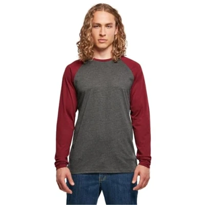Afbeelding van Build Your Brand Heren T Shirt Contrast Raglan Longsleeve Charcoal/Cherry XS, houtskool/kersen, XS