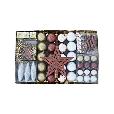 Afbeelding van HEITMANN DECO Kerstboomversiering goud/bruin/parelmoer 60 delig set incl. boompunt, ballen, parelketting, slinger en sterren kunststof