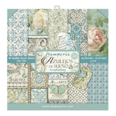 Afbeelding van STAMPERIA SBBL55 papierblok 10 vellen dubbelzijdig Azulejos, meerkleurig, 30,5 x (30,5 12 inch)