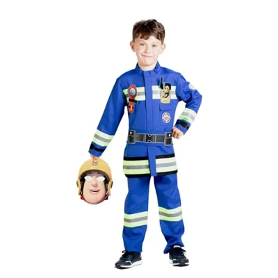 Afbeelding van Fireman Sam New Uniform costume disguise fancy dress boy official (Size 5 7 years) with mask