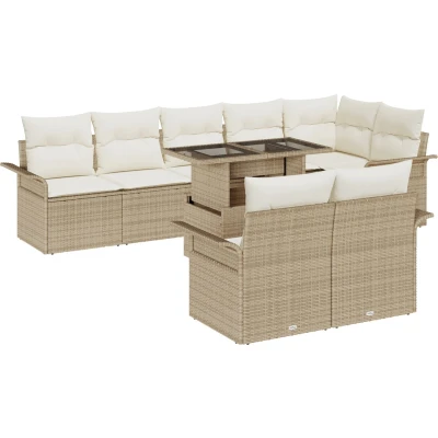 Afbeelding van vidaXL 9 Delige Tuinset Met Kussens Beige Poly Rattan