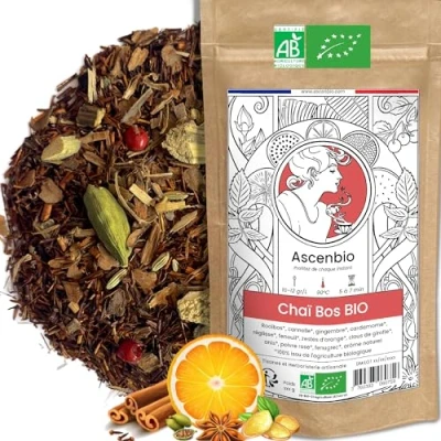 Afbeelding van Ascenbio ✿ Chai bos Bio Rooibos kaneel en specerijen Ayurvedische kruidenthee, kerstthee 180 g los Bereid verpakt in Frankrijk Biologisch afbreekbare verpakking