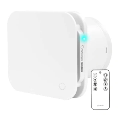 Afbeelding van Turbionaire Trend Plus Afvoerventilator voor badkamer, keuken, afstandsbediening, multifunctioneel, max. 5,7 W, 7 snelheden + boost, borstelloze DC motor, terugslagklep, instelbare timer, stil, 100 mm
