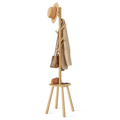 Afbeelding van VASAGLE Kapstok, Kledingrek, met 8 Haken en Opbergruimte, 170,5 cm Hoog voor Jassen, Hoeden, Tassen, Entree, Gang, Slaapkamer, Natuurlijk Beige RCR033N01