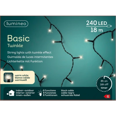 Afbeelding van Lumineo Basic Twinkle LED kerstboomverlichting 18 meter Zwart