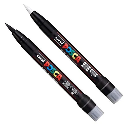 Afbeelding van Posca Uni PCF 350 verfmarker met penseelpunt, pen voor stof, glas, metaal, zwart wit set (elk 1 stuk)