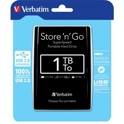 Afbeelding van Verbatim Harde Schijf 3.0 Store &#039;n&#039; Go, 1 Tb, Zwart