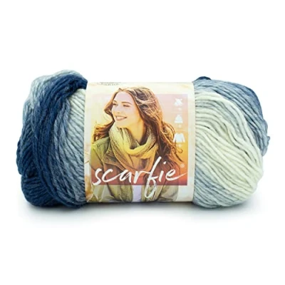 Afbeelding van Leeuw merk garen Scarfie garen, blauw/crème