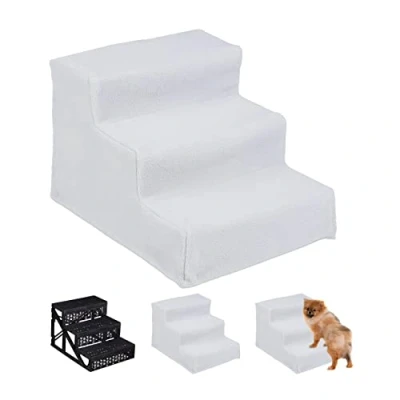 Afbeelding van Relaxdays hondentrap 3 treden trapje voor honden opstapje hond binnen hondentrapje wit