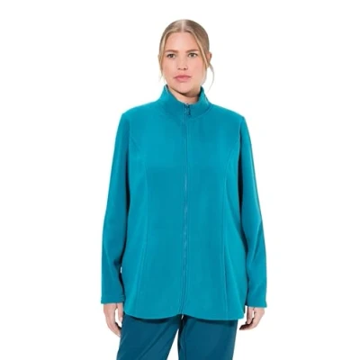 Afbeelding van Ulla Popken Dames grote maten plus size fleece jas, bouwkastsysteem, binnenjas, opstaande kraag, blauw, 50