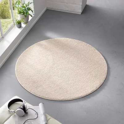 Afbeelding van Rond Effen Vloerkleed Qualis Crème 120 Cm